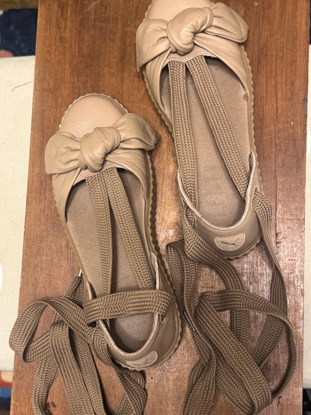 Puma Fenty Women’s Tan Knot Ballet Flats with Wrap Laces